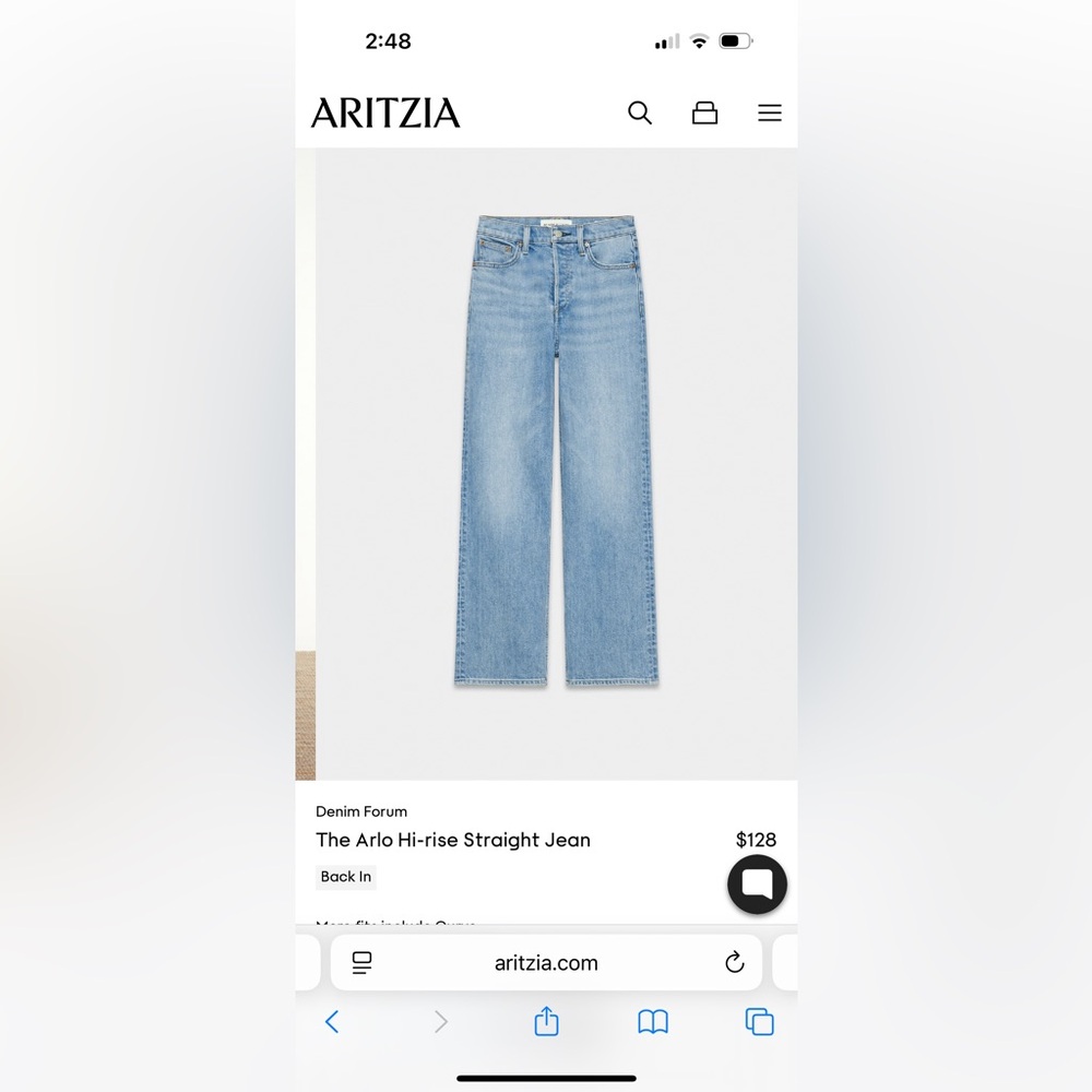 Aritzia denim forum arlo high rise straight jeans size 28 color 7 year pic bleu
